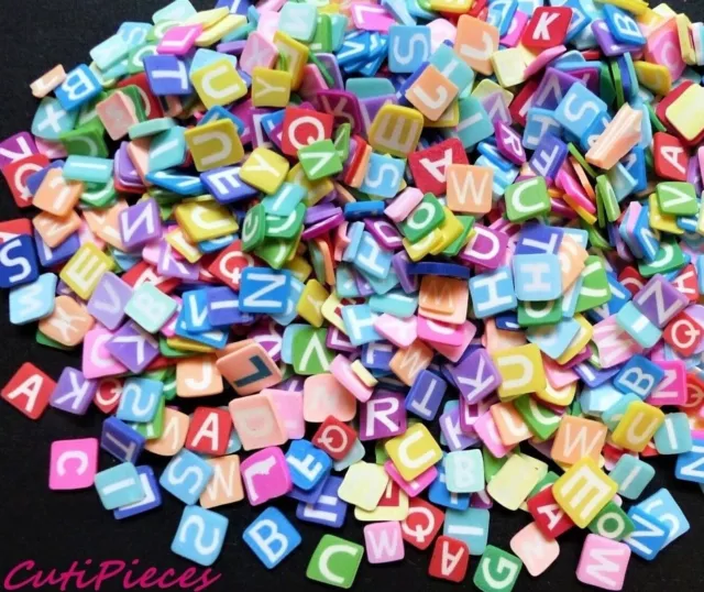 Fimo Clay Alphabet Letter Square Mix Colour Embellishment Tiny 3D Nail Art Craft
