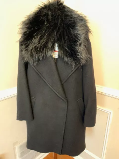 Michael Kors wool coat, black, removable fur collar, sz XS, new with tag