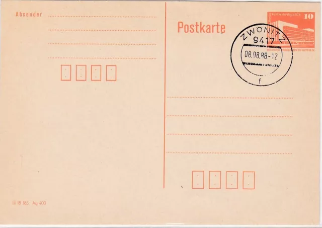 alte AK, Postkarte DDR gedruckter Briefmarke, 08.08.1988 Ganzsache Zwönitz 9417