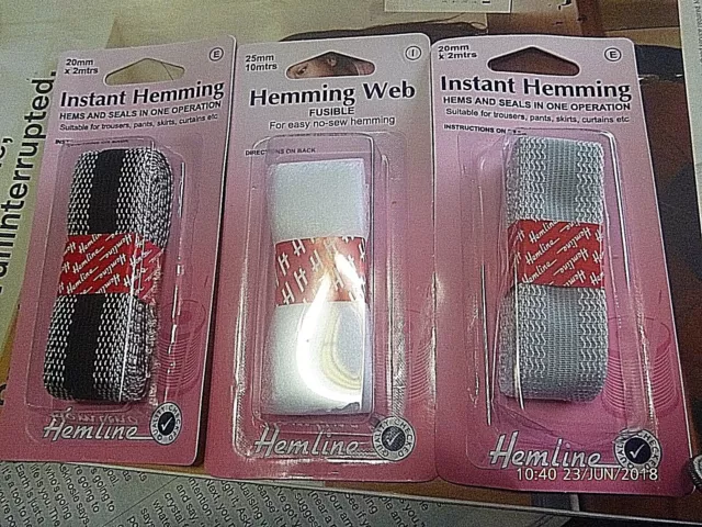 Hemline Black Grey Instant Iron-on Hemming Mend Tape White Fusible Webbing Tape
