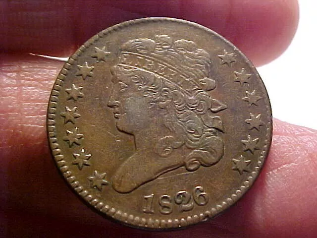 1826 Half Cent, Classic Head, Tough Early Date Copper NICE VF -XF   GRADE !