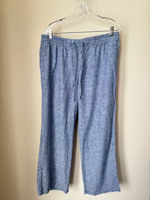 Old Navy Women's Size Large Blue Chambray Linen Blend Wide-Leg Pants