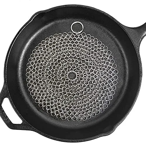 Cast Iron Skillet Cleaner 7 Inch Round Chainmail Cleaning Scrubber 316 Stainless