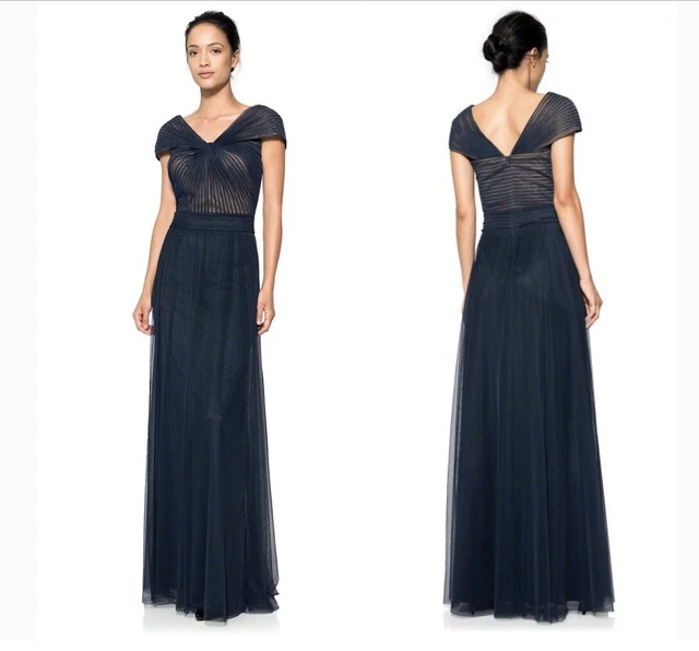 Tadashi Shoji Tulle Twist Formal Gown Maxi Navy Dress Size 6 Holiday Gala Party