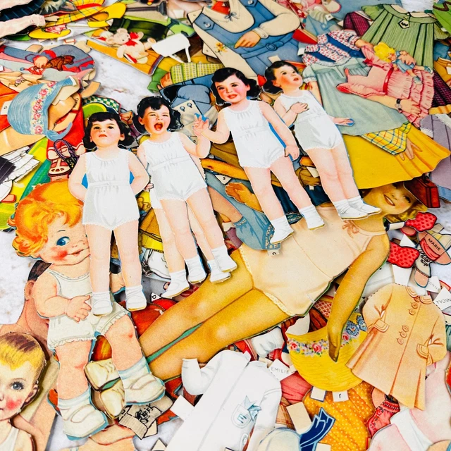 VTG 40S 50S LG LOT OF PAPER DOLLS & OUTFITs + Dionne Quints dolls