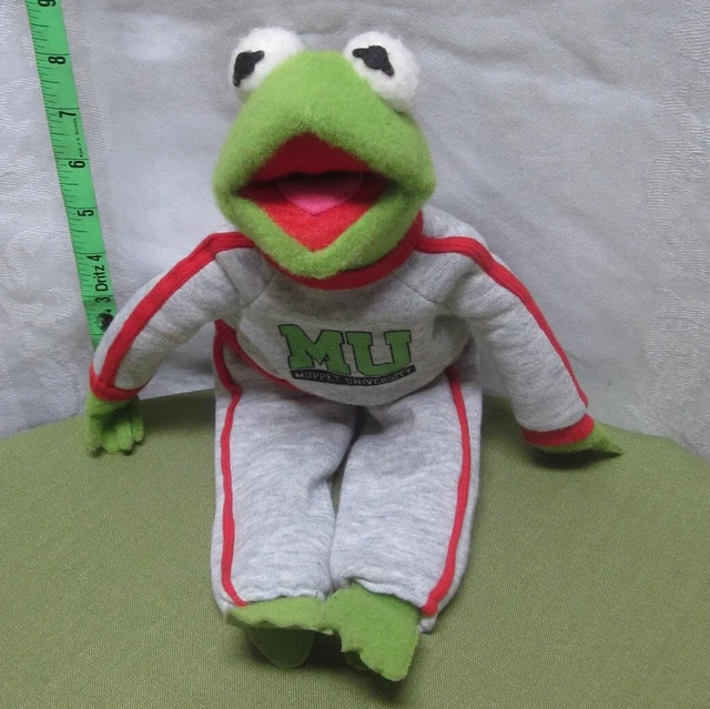 KERMIT FROG plush doll 1989 vtg Jim Henson toy Muppet University track suit OG