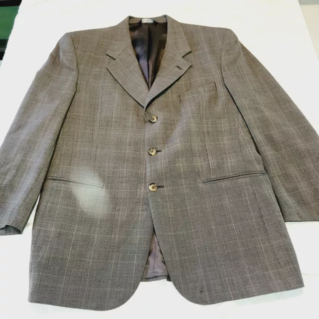 Burberry Blazer Mens 44R Brown Gray Wool Suit Jacket 3 Button Windowpane