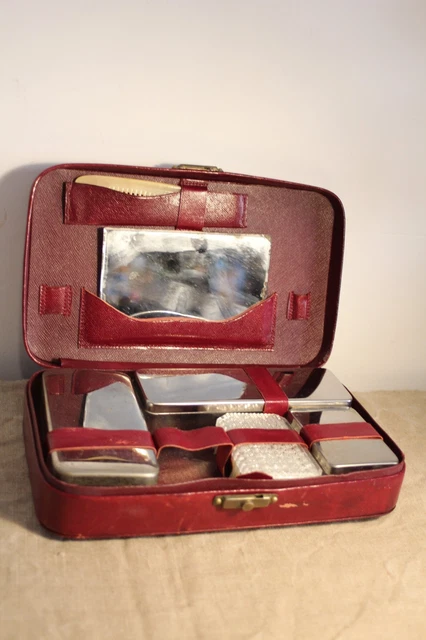 Nécessaire De Toilette Voyage Ancien – Complet Avec Miroir Et Poudrier
