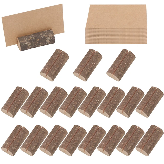 20 Segnaposto In Legno Naturale Con Tacca – Supporto Per Foto, Menu, Biglietti E Numeri Tavolo – Ideale Per Matrimoni, Feste, Comunioni E Decorazioni Rustiche – 7x2.8x1.8 Cm - 2