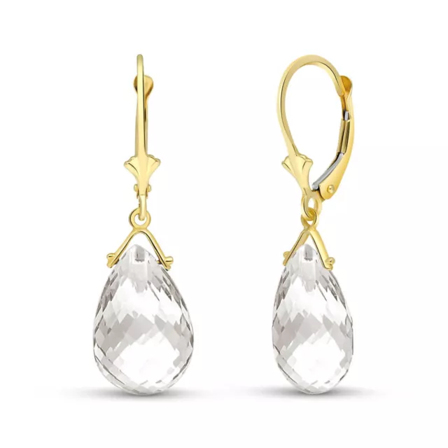 14K. GOLD LEVERBACK EARRING WITH BRIOLETTE WHITE TOPAZ (Yellow Gold)