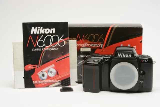 Nikon N6006 35mm SLR Body, book, cap, box, tested, great!