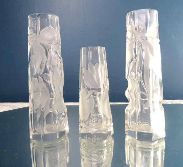 3 Very Rare Art Nouveau Intaglio Cut Glass Vases ~Moser-Free Shipping!