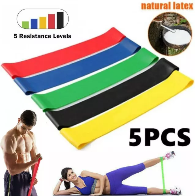 Set of 5 Exercise Fitness Workout Band Gym Heavy Duty Resistance Yoga bands loop