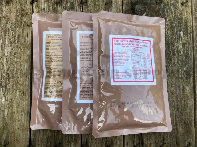 3 x RATION PACK MEALS (SHORT DATED) Army 24hr Rations Camping Food Survival Meal