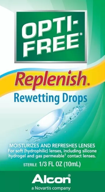 Alcon Opti Free Rewetting Drops Replenish Moisturize Refresh Lens 10ml 2 Pack