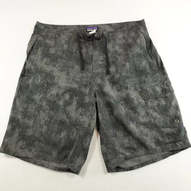 Patagonia Board Shorts Men's 34 Gray Acid Wash Swim Trunks Linerless Logo Draws