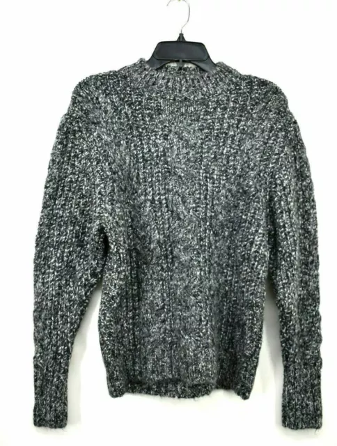 Topshop Womens Black Long Sleeves Vertical Cable Crew Knit Pullover Sweater