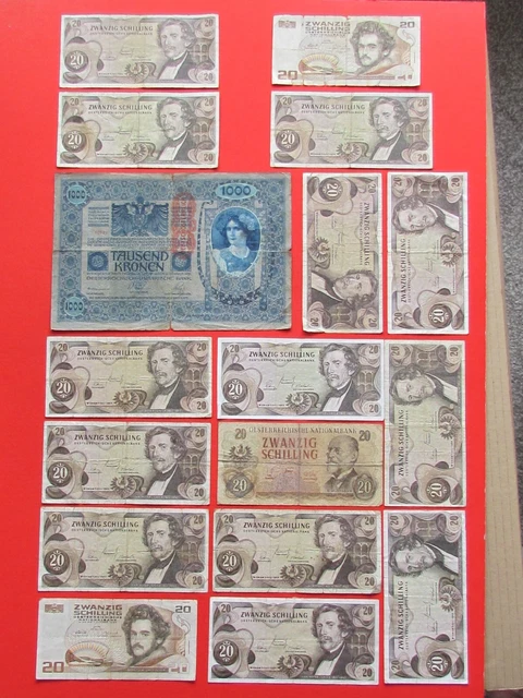Austria ( 1902 Onwards ) Set Of 17 Beautiful Rarte Collectable Banknotes