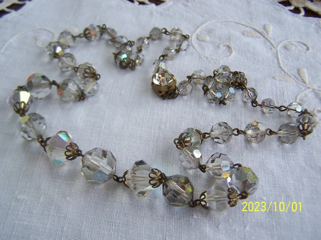 Collier Vintage En Perles De Cristal à Facettes - Magnifique Bijou Ancien, Occasion