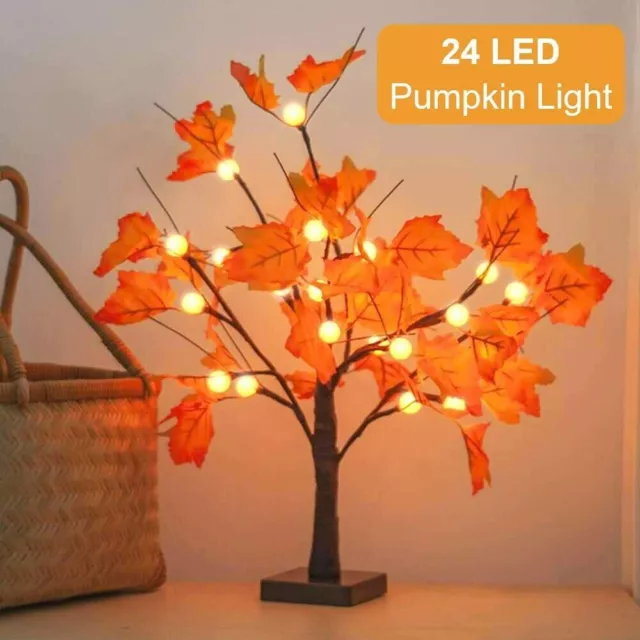 Artificial Fall Lighted Maple Tree 24 LED Pumpkin Lights Halloween Thanksgiving