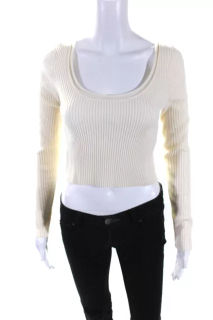 3.1 Phillip Lim Womens Wool Ribbed Scoop Neck Pullover Top Cream Size S