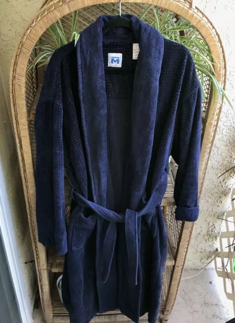 Majestic International Mens Robe Large XL Extra Large Navy Bath Spa Plush Waffle