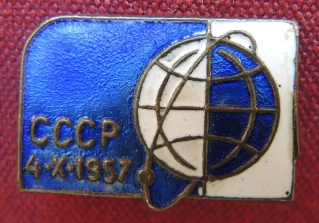 Sowjetisch Raum Anstecker Erste USSR Sputnik 1957 Globus Messing Emaille Schild