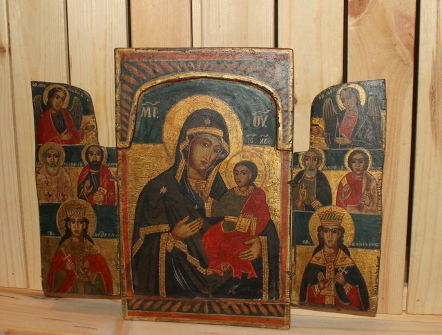 Icône Russe Ancienne Rare Tchernigovskaïa Mère De Dieu - Peinte Main 19e Siècle