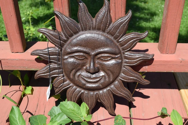 Decorative Cast Iron Sun Face Yard Garden Stepping Stone or Decor 11.375 Wide