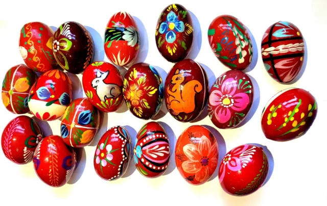 Red Random Hand-painted wooden Easter Eggs Egg Decorations Gift Set