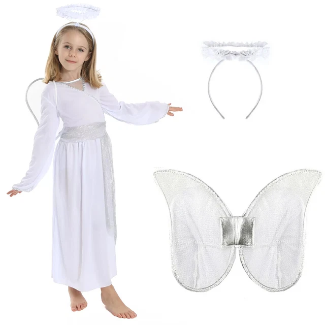 ANGEL GIRLS CHILDS Nativity Christmas Play Fancy Dress Costume Wings Halo  Dress 13.99 - PicClick UK