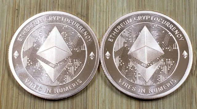 1 oz Ethereum Cryptocurrency .999% Copper Round Coin (Lot of 2 Coins)