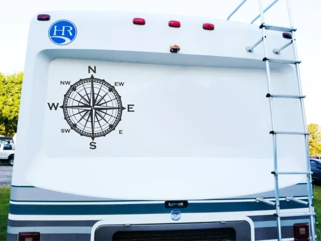 Camper RV Compass Rose Decal, Truck Car Vinyl Sticker, Adventure Logo Graphics.