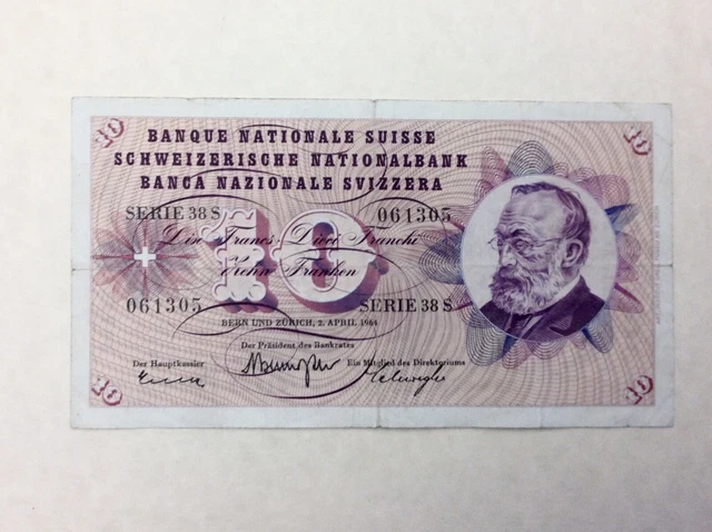 ~ 1964 Switzerland  10 Franken / Francs P 45i - FREE US SHIPPING