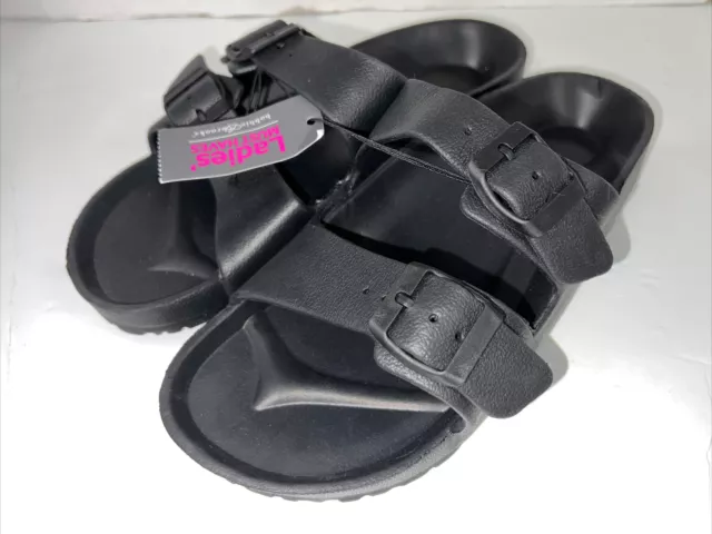 Bobbie Brooks Black Ladies Slip On Sandal Double Strap Choose Size 6-7 8-9 10-11