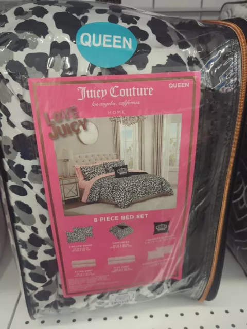 Juicy Couture Black Leopard 8 Piece Queen Satin Comforter Tiktok viral NIP