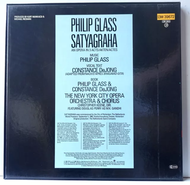Philip Glass Satyagraha French Box 3 LPs CBS I3M 39672 2