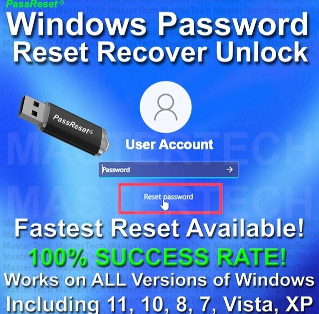 WINDOWS PASSWORD RESET Unlock for Win 11, 10, 8, 7, Vista PassReset