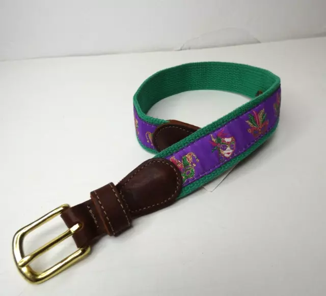 J. Bailey Boy's S 20 Mardi Gras Belt NWT Canvas & Leather Green Purple $37