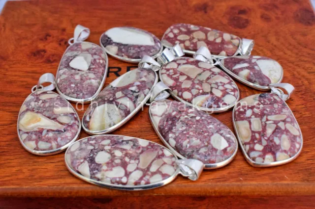 New 10 Pcs. Lot Pink Chald Bracia Gemstone 925 Silver Plated Bezel Pendants J-7