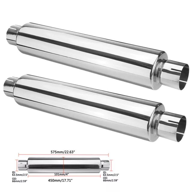 2X Résonateur 63.5mm Universel Silencieux Déchappement En Acier Inoxydable 575mm