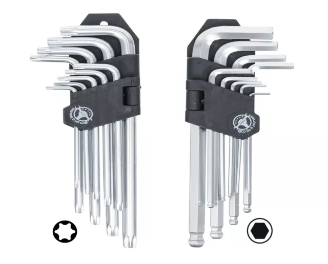 2x Winkelschlüssel-Satz 18-tlg Innensechskant 1,5-10mm Kugelkopf + Torx T10-T50