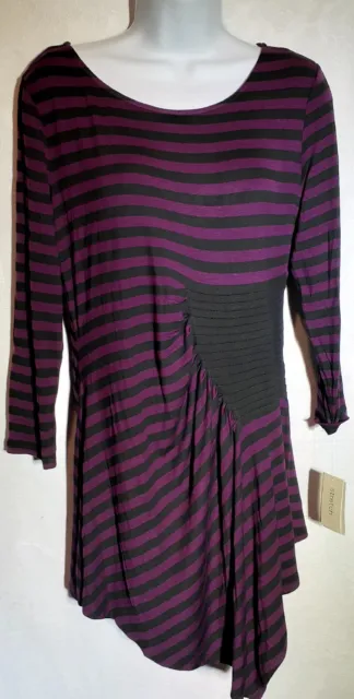 Eci New York Womens Top Purple & Black Striped Pullover Size L # 1093