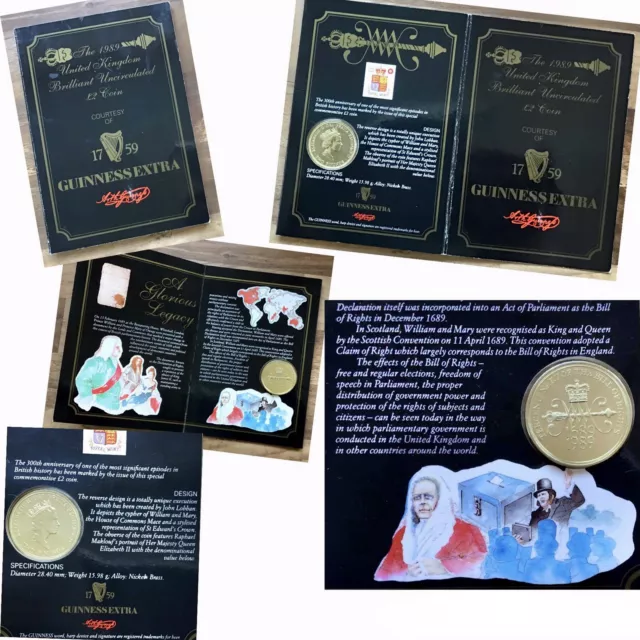 1989 Bill Of Rights Bunc £2 Coin - Guinness Extra Gatefold Promotional Packaging