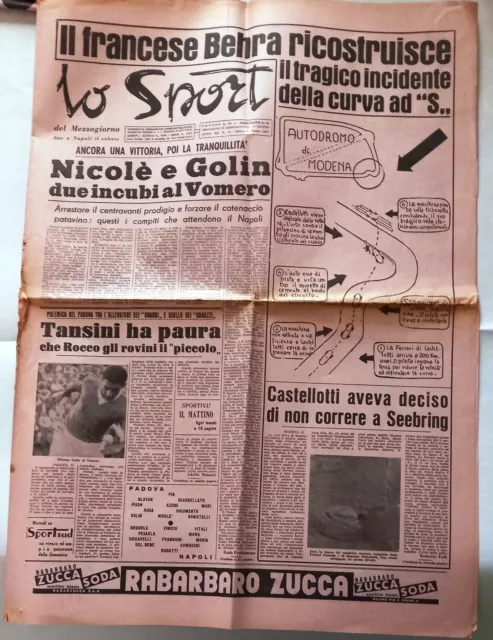 Sport Mezzogiorno 15/3/1957 Autodromo Modena Eugenio Castellotti Incidente Tragi
