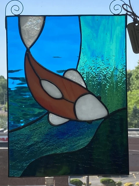 Koi Goldfish Stained Glass Window Panel Handcrafted USA By Studio27glass 3