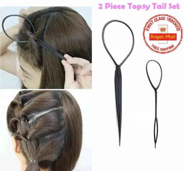 2pcs Black Pink Topsy Tail Hair Braid Ponytail Maker Styling Tool Hair Maker