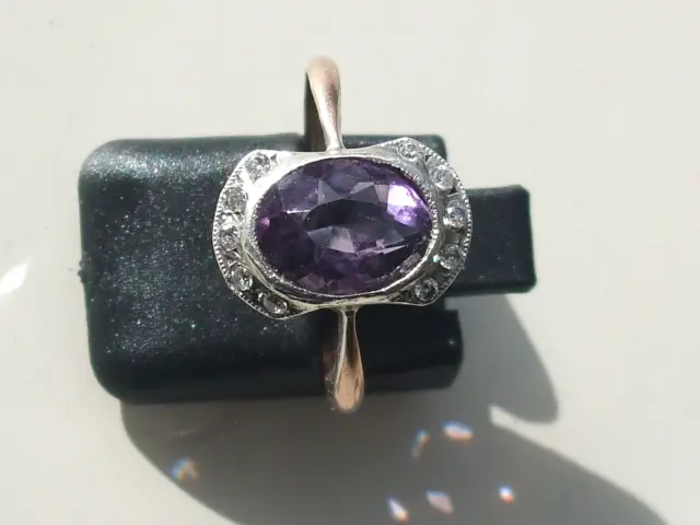 JOLIE BAGUE ANCIENNE 1920/30 en ARGENT et VERMEIL avec AMETHYSTE / T.57 3