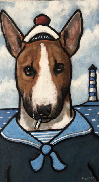 Tableau Peinture Chien Bull Terrier Marin Tourrier