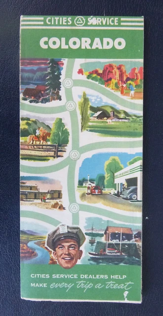 1950 Colorado  road map Cities Service gas Denver Colorado Springs inserts